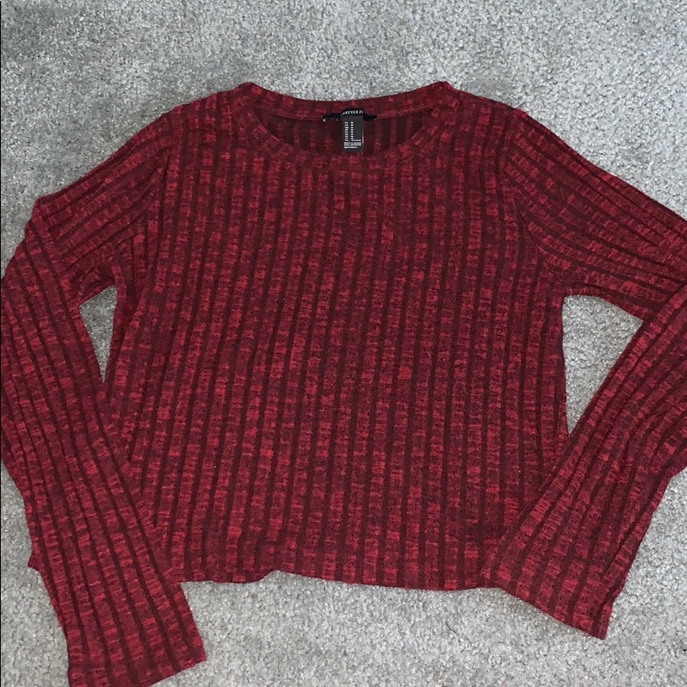 3/$15 Red black acid wash cropped long sleeve